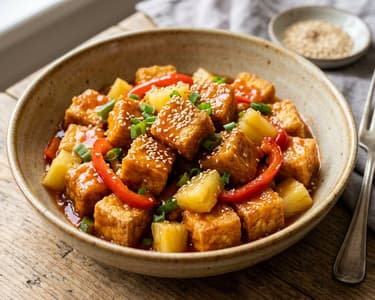 Tofu dulce-acrișor cu ananas la wok | Cină în 20 de minute