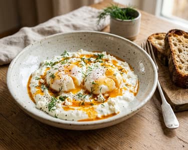 Poached Eggs with Sour Cream and Telemea | Traditional Brunch