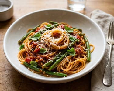 Spaghetti with Green Beans and Tomatoes | Italian Classic