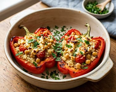 Ardei umpluți cu cușcuș și năut | Deliciu mediteranean
