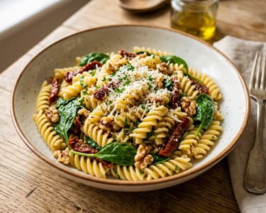 Fusilli with Spinach and Sun-Dried Tomatoes | Quick Italian Dinner