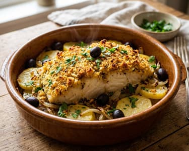 Bacalhau com Broa | Baked Cod with Crispy Crust