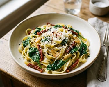 Tagliatelle cu spanac și roșii uscate | Clasic italian rapid