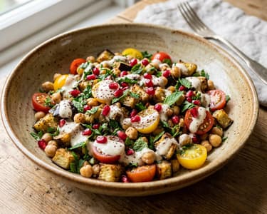Lebanese Salad with Chickpeas and Eggplant | Aromatic Middle Eastern Lunch