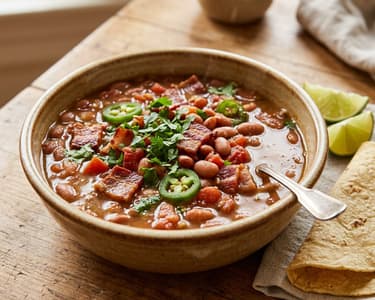 Frijoles Charros mexicani cu bacon | Street food autentic