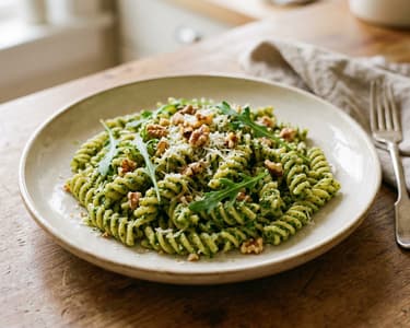 Fusilli cu pesto de rucola și nuci | Clasic italian rapid