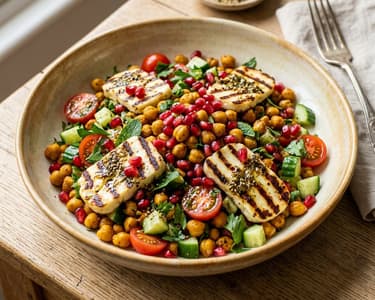 Salată caldă de năut cu halloumi | Prânz oriental sățios