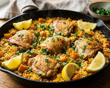 Arroz con pollo y calabaza | Orez spaniol cu pui și dovleac la oală