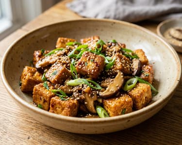 Tofu crocant cu ciuperci shiitake la wok | Cină rapidă