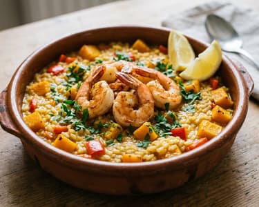 Arroz meloso with shrimp and butternut squash | Juicy Spanish rice