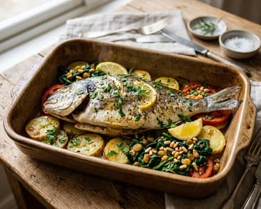 Dorada a la Mallorquina | Baked Sea Bream with Spinach and Raisins