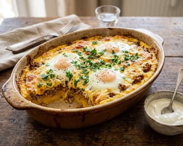 Layered Baked Polenta with Minced Meat