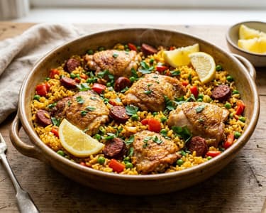 Arroz con pollo y chorizo | Orez spaniol la oală cu pui