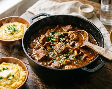 Tocană haiducească de porc cu ciuperci de pădure