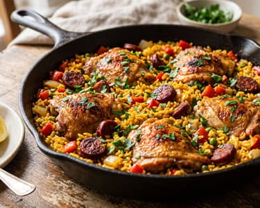 Arroz con pollo y chorizo | Orez spaniol cu pui și chorizo