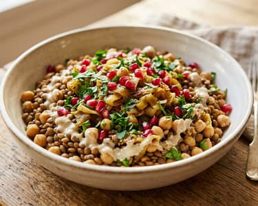 Salată de linte și năut cu praz | Prânz oriental sățios