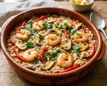 Arroz con gambas y setas | Spanish Rice with Prawns and Porcini Mushrooms