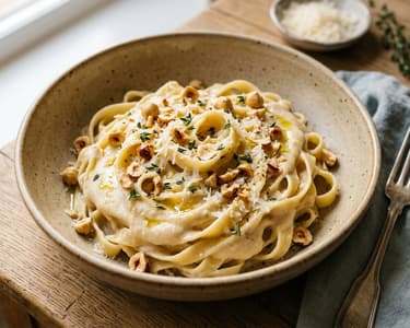 Tagliatelle cu cremă de țelină coaptă și alune de pădure | Gust italian rafinat