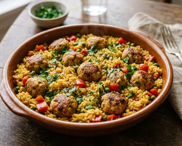 Arroz con albóndigas | Orez spaniol cu chiftele de pui