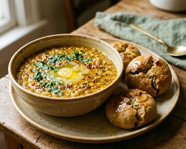 Dal Baati | Lentil curry with baked dumplings