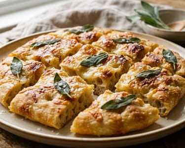 Focaccia cu brânză Fontina și salvie | Flatbread italian aromat