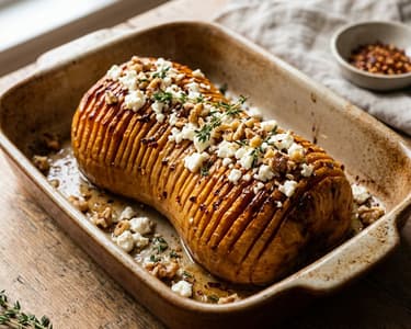 Dovleac Hasselback copt cu brânză feta și miere