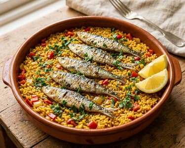 Arroz con sardinas | Spanish rice with sardines and saffron