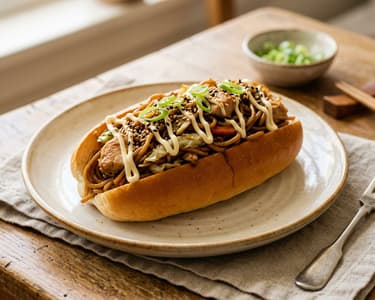 Yakisoba Pan cu pui | Sandviș japonez street food