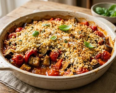 Crumble sărat cu vinete și ardei | Crocant la cuptor