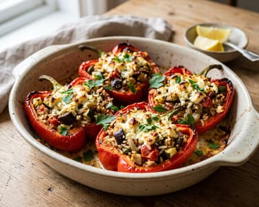 Ardei copți umpluți cu legume și feta | Cină mediteraneană