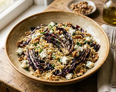 Salată toscană de orzo cu radicchio la grătar și gorgonzola