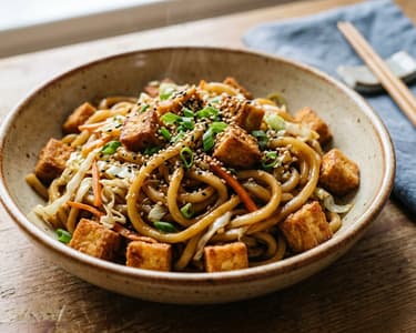Yaki Udon cu tofu crocant și legume la wok | Cină în 15 minute
