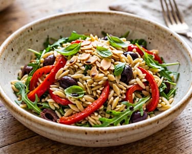 Tuscan Orzo Salad with Roasted Peppers and Olives | Aromatic Italian Lunch