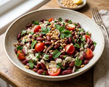 Warm Lebanese red bean salad with tahini | Hearty Middle Eastern lunch