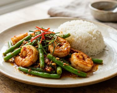 Pad Prik Khing cu creveți | Wok thailandez aromat cu fasole verde