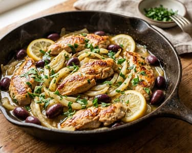 Greek Turkey Skillet with Fennel and Kalamata Olives | Quick Dinner