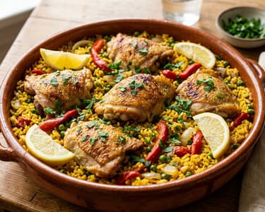Arroz con pollo y pimientos asados | Spanish rice with chicken and roasted peppers