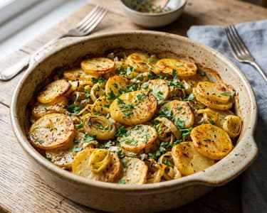 Oltenian-Style Baked Potatoes with Leeks | Golden and Aromatic