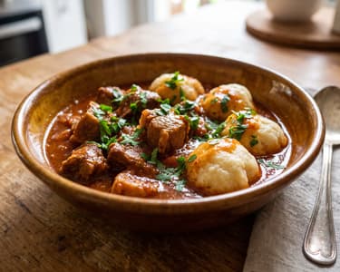 Pork stew with semolina dumplings
