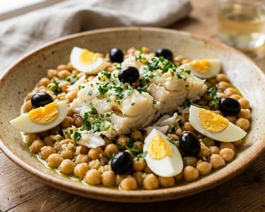 Meia-desfeita de bacalhau | Tradition with cod and chickpeas