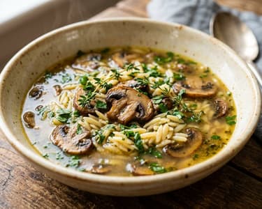 Supă franțuzească de ciuperci cu paste orzo | Aromată și reconfortantă