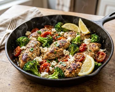 Greek Skillet Chicken with Broccoli and Feta | Quick Dinner