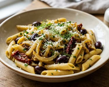 Penne cu fenicul, măsline și roșii uscate | Clasic italian