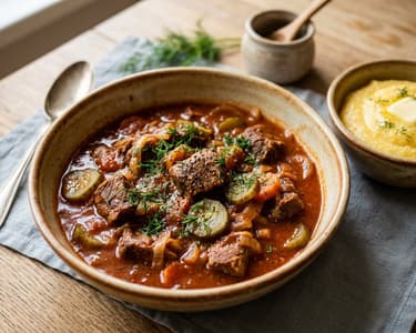 Beef Stew with Pickled Cucumbers | Tender and Sweet-and-Sour