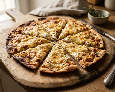 Tarte Flambée Gratinée with Gruyère Cheese | Crispy Alsatian Flatbread