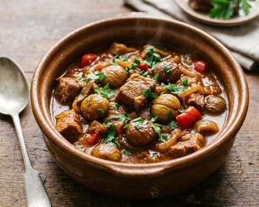 Pork stew with chestnuts and red wine