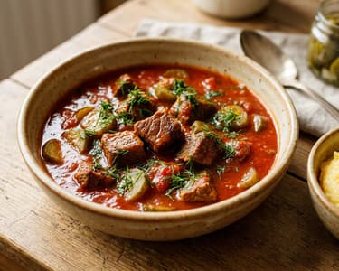 Beef Stew with Pickled Cucumbers | Tender and Flavorful