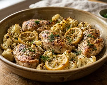 Greek Chicken Skillet with Cauliflower and Lemon | Quick Dinner