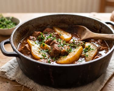 Transylvanian Pork Stew with Caramelized Pears and Thyme