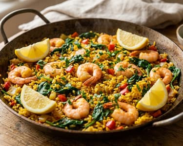 Arroz con gambas y espinacas | Spanish rice with prawns and spinach